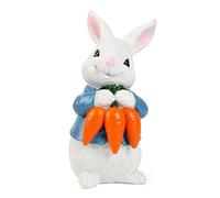 Fictory White Rabbit Figurine Set Holding Carrot, Easter Bunny Decorations, Resin Garden Ornaments for Home, Cafe and Outdoor Spring Decor