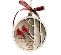 Fictory Wooden Cardinal Memorial Ornament with Engraved Message "We Are Always With You", Laser-Cut Tree Design, Red Ribbon Hanger, Sympathy Gift for Christmas Remembrance
