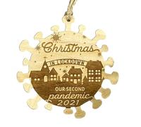 Fictory Wooden Christmas Tree Ornament 2021 Commemorative Pendant with "Leave All This Behind" Message, Holiday Decoration for Tree, Window and Fireplace