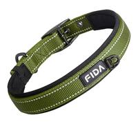 Fida Padded Dog Collar, Metal Belt Buckle Dog Collar with Double-Layer Webbing, Heavy Duty Collar for Small Dogs, Green