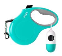 Fida Retractable Dog Leash with Dispenser and Poop Bags, 10 ft Pet Walking Leash for X-Small Dog or Cat up to 18 lbs, Anti-Slip Handle, Tangle Free, Reflective Nylon Tape (XS, Teel)