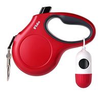 Fida Retractable Dog Leash with Dispenser and Poop Bags, 10 ft Pet Walking Leash for X-Small Dog or Cat up to 18 lbs, Anti-Slip Handle, Tangle Free, Reflective Nylon Tape (XS, Red)