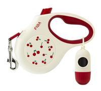 Fida Retractable Dog Leash with Dispenser and Poop Bags, 16 ft Pet Walking Leash for Small Dog or Cat up to 26 lbs, Anti-Slip Soft Handle, Tangle Free, Reflective Nylon Tape (S, Cherry)