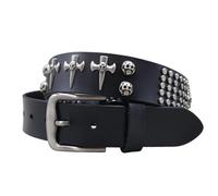 fiddaa Punk Rock Cross Studded Belt for Women Men Skull Rivet in Circular Arrangement Handcrafted Cowhide Leather Strap(105cm/41)
