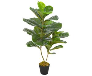 Fiddle Leaf Artificial Plant 90cm Green Brown Plastic 14 Leaves Indoor with Pot