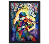 Fiddle Player In Forest Folk Art Watercolour Painting Artwork Framed Wall Art Print A4 Artery8 Black One Size