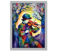 Fiddle Player In Forest Folk Art Watercolour Painting Artwork Framed Wall Art Print A4 Artery8 Light Grey One Size