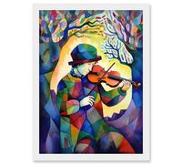 Fiddle Player In Forest Folk Art Watercolour Painting Artwork Framed Wall Art Print A4 Artery8 White One Size