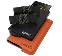 Fidelo Men's Minimalist Wallet - Slim & Compact RFID Blocking Credit Card Holder with Vintage Brown Vegetable Tanned Leather Case - Ideal for Everyday Use and Travel Black Crazy Horse