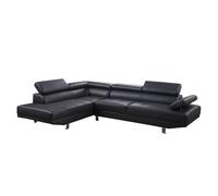 Luxury Life Fidenza Leather Corner Left Hand Facing Chaise Sofa With Adjustable Headrests And Armrests - Black, Black
