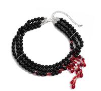FIDFDID Bloody Pearl Necklace, Vampire Necklace, Bloody Pearl Necklace for Women, Halloween Costume Women, Blood Drop Tassel, Gothic Beads, Blood Drop Beads, one size, Plastic, Created Pearl