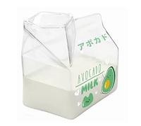 FIDFDID Glass Milk Jug, Creative Breakfast Cup, Cute Clear Kawaii Milk Carton, Mini Milk Jug, Portable Students Transparent, 380ml Capacity, Avocado