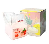FIDFDID-Glass Milk Jug, Creative Breakfast Cups,Cute Clear Kawaii Milk Carton, Mini Milk Jug,Portable Students Transparent (Strawberry)
