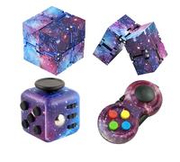 Fidget Cube 3-Piece Set, Fidget Toys for Kids & Adults, Stress Anxiety Relief Toys with Galaxy Fidget Cubes, Infinity Cube, Fidgets Box ADHD Autism Sensory Toys (Purple)