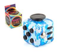 Fidget Cube Stress Relief Toy 6-Side Multi-Sensory Anxiety Reducer with Click Buttons Joystick Switch Roller for Office Home Focus Black(Camouflage blue)