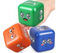 Fidget Foam Dice Cube Toy, Squishy Face Stress Ball for Kids Adults, 6 Emotion Block for Office Stress Relief, Faimly Board Game Party Birthday Gift Classroom Prize Learning Essential 3PCS (7cm)
