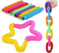 Fidget Pop Tubes for Kids - 12 Mini Sensory Tubes, Stretch & Connect, 8 Bright Colours, Party Bag Fillers, Classroom Rewards, Stress Relief Toys for ADHD/Autism, Ages 3+