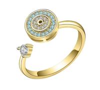 Fidget Ring - Blue Evil Eye Fidget Ring | Sterling Silver Rotating Evil Eye Ring | Men Women Adjustable Spinner Rings | Fidget Toy, Exquisite Stylish Fidget Jewelry For Friends, Families