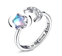 Fidget Ring for Women Kids Girls Anxiety Rings Open Adjustable Silver Sunflower Opal Moonstone Star Moon Snow Lotus Spinner Mood Rings Knuckle Rings Jewellery