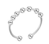 Fidget Ring Women Stainless Steel Rotating Beads Stress Reduction Calming | Fidget Beads Ring Fashionable for Workplace Travel Commuting Public Speaking Airplane Meditation Aid Adult Student Women