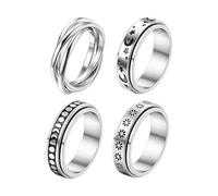 Fidget Rings - 4pcs Titanium Steel Spinner Rings, Modern Anti Stress Jewelry Toy Set, Rotating Finger | Stylish Fidget For Couples Men Women Adults Cosplay Commuting Events