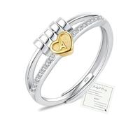 Fidget Rings for Anxiety Women Girls, Adjustable Heart A Initial Ring, Sterling Silver Rings for Women with Cubic Zirconia, Anxiety Ring for Daughter Mum Sister Grandma Birthday Christmas