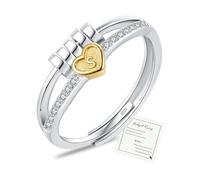 Fidget Rings for Anxiety Women Girls, Adjustable Heart S Initial Ring, Sterling Silver Rings for Women with Cubic Zirconia, Anxiety Ring for Daughter Mum Sister Grandma Birthday Christmas