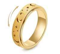 Fidget Rings for Anxiety Women, Gold Rotating Fidget Ring for Stress Relief, Practical Stress Relief Calm Ring, Glitter Moon & Star Design, Smooth Roller, Fidget Rings for Women Men R1/2-T 1/2