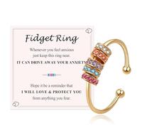 Fidget Rings for Anxiety Women Men - Anxiety Ring Relief Stress Open Size with Dainty Circle Paved Tiny Colored Crystals for Teens Girls | Calms Reliever Stress Relief Gifts for Daughter Friends, Gold