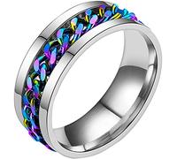 Fidget Rings For, Stainless Steel Spinner Ring For Women Men Anti With Colorful Chain Stress Relieving Rotation Ring Novelty Beer Bottle Opener Size 5-10 Creative