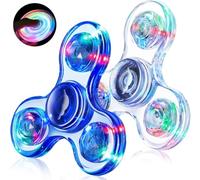 Fidget Spinner, 2 Pack Crystal LED Light Fidget Spinners for Kids Adults Light up Sensory Fidget Toys for Boys Girls Teens Light Up Spinning Toys Stress Anxiety Relief Fidgets (Crystal + Blue)