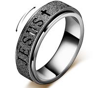 Fidget Spinner Anxiety Ring for Women: Fidget Toys Adults Cute Jesus Thumb Ring Stainless Steel Black Size 9