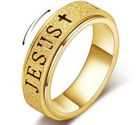 Fidget Spinner Anxiety Ring for Women: Fidget Toys Adults Cute Jesus Thumb Ring Stainless Steel Gold Size 5