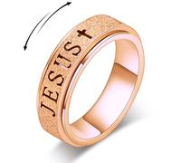 Fidget Spinner Anxiety Ring for Women: Fidget Toys Adults Cute Jesus Thumb Ring Stainless Steel Rose Gold Size 10