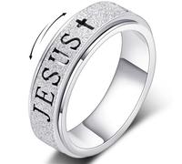 Fidget Spinner Anxiety Ring for Women: Fidget Toys Adults Cute Jesus Thumb Ring Stainless Steel Silver Size 9