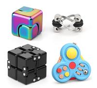 Fidget Spinner Set Age 15+ for Adults, Sensory Pack with Fidget Chain, Infinity Cube, Fidget Spinner Cube, Rollers, Fidget Pad, Office Stress Relief Desk Gadget, Stocking Stuffer Gift 9 Pack