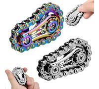 Fidget Sprocket Chain Spinner, 2PCS Assemble Fidget Spinner Ring Gear Toys for Kids Adults, Metal Sprocket Gear Fidgeting Sensory Bike Chain, EDC Stress Relief Hand Roller Kinetic Desk Gift (black)