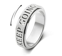 Fidget Toys Adults Anxiety Ring for Women: Fidget Spinner Cute Keep Going Symbol Thumb Ring Stainless Steel Gold Silver Black Size 5 6 7 8 9 10, 6 UK, Stainless Steel, Cubic Zirconia
