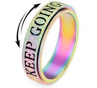Fidget Toys Adults Anxiety Ring for Women: Fidget Spinner Cute Keep Going Symbol Thumb Ring Stainless Steel Gold Silver Black Size 5 6 7 8 9 10, 7 UK, Stainless Steel, Cubic Zirconia