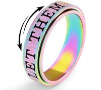 Fidget Toys Adults Anxiety Ring for Women: Fidget Spinner Cute Let Them Symbol Thumb Ring Stainless Steel Gold Silver Black Size 5 6 7 8 9 10 (Rainbow-LET THEM, 7)