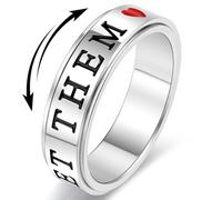 Fidget Toys Adults Anxiety Ring for Women: Fidget Spinner Cute Let Them Symbol Thumb Ring Stainless Steel Gold Silver Black Size 5 6 7 8 9 10 (Silver-LET Them & Heart, 10)