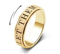 Fidget Toys Adults Anxiety Ring for Women: Fidget Spinner Cute Let Them Symbol Thumb Ring Stainless Steel Gold Silver Black Size 5 6 7 8 9 10 (Gold-LET Them, 9)