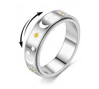 Fidget Toys Adults Ring for Women - Anxiety Stress Relief Items Quiet Spinner Gift for Birthday Sun Moon Star Rotating Jewelry Stainless Steel Silver Size 8