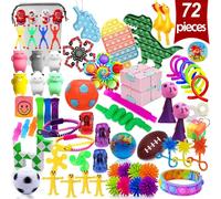 Fidget Toys Pack - 72 Pcs Sensory Set with Dinosaur Pop and Infinite Cube for Kids' Party Favors, Prizes, and Rewards - Comprehensive Kit for Stress Relief & Focus