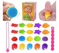 Fidget Toys Sensory Rings Set 5Rings +15Rotatable Replaceable Caps with Storage Bracelet & Necklace Quiet Spinner Rings for Autism ADHD Special Needs Stress Relief Sensory Toys