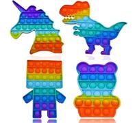 Fidget Toys Unicorn, Robot, Dinosaur ,Bear 4pc Multipack Set Squeeze Sensory Pop Bubble Toys For Kids ,Teens & Adults Autism & Special Needs Age 3+ Stress Reliever Push Pop Rainbow Poppet Toys