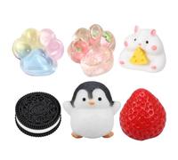 Fidgets Squishy, 6 Pcs Squishy Set, Cute Desk Squishies with Strawberry, Penguin, Biscuit, Hamster and Double Cat Paw Designs, Novelty Birthday Gifts for Adults, Office Stress Reliever Sensory Pack