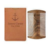 FIDHOW Men's Double-Sided Black Gold Sandalwood Beard Comb, comes with a protective leather case that can be customised with names and patterns, ideal as a personalised gift.