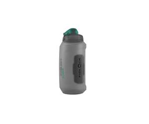 FIDLOCK Twist Fidguard Single Bottle 750ml/25oz Bottle & Twist Smoke/Green | Bottle with magnetic TWIST connector, polyethylene body, silicone cap, leak-proof valve; best for training/commutes
