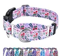 Fidohug Reflective Martingale Collar with Quick Release Buckle Anti Pull for Girls and Females (Pink Flowers, Plants, Large)
